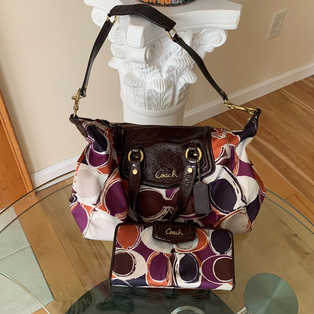 Coach Asley Sateen Bag, Color Orange/Purple